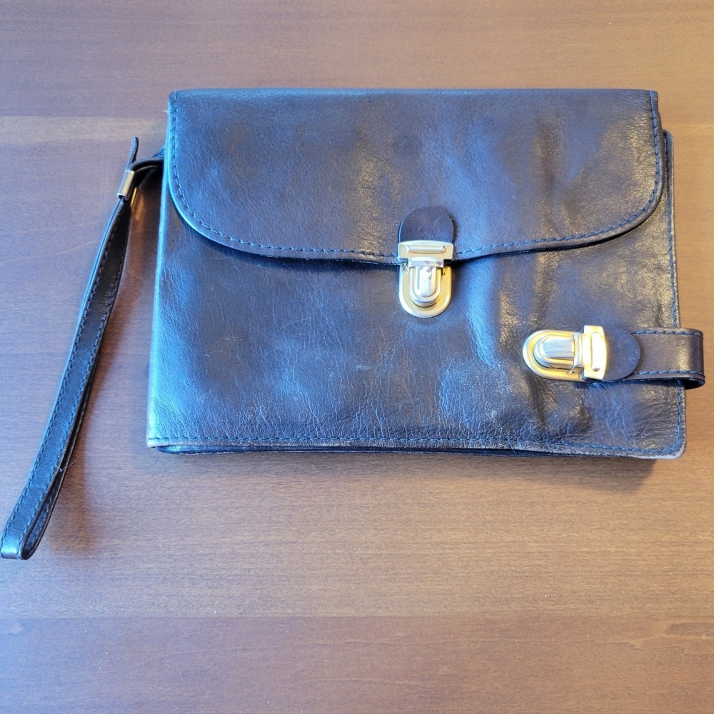Vintage Caggiano Brown Leather Clutch Document Portfolio Made in Italy